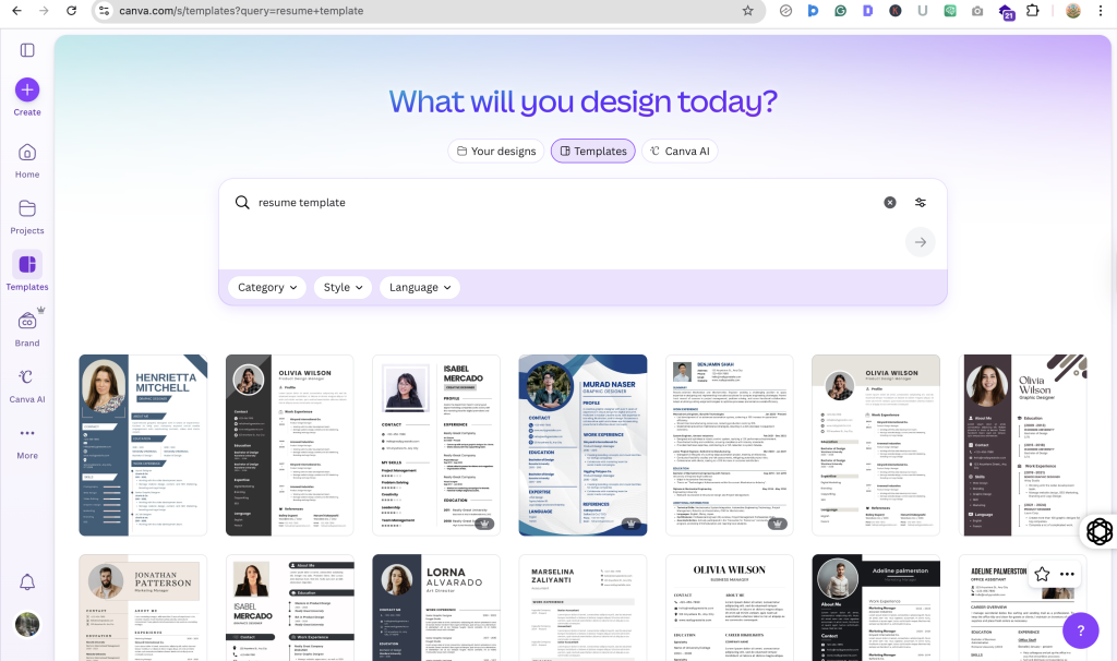 contoh template resume menggunakan canva